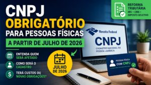 Ilustração sobre o CNPJ obrigatório para pessoas físicas a partir de julho de 2026 conforme as novas regras da Reforma Tributária.