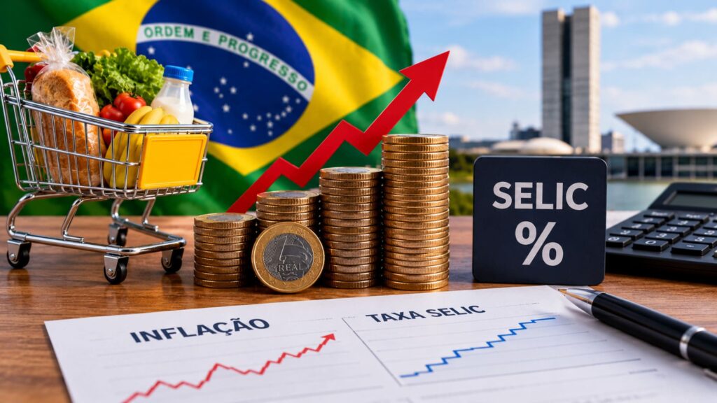 Indicadores de inflação e taxa Selic no cenário econômico brasileiro de 2027.
